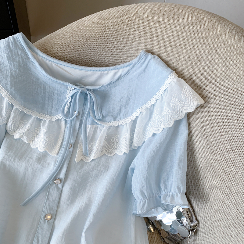 Temperament splice tops France style loose shirt for women