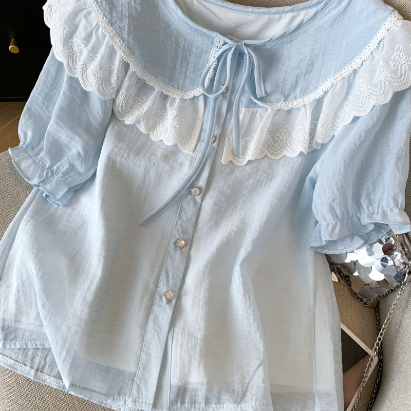 Temperament splice tops France style loose shirt for women