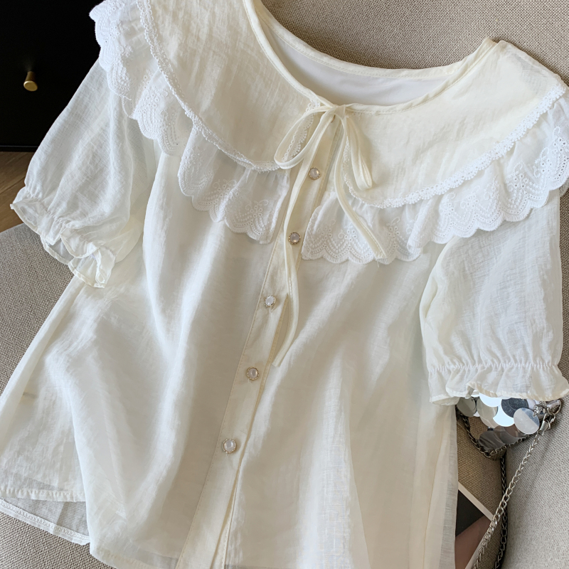 Temperament splice tops France style loose shirt for women