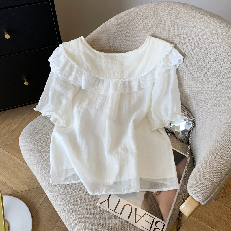 Temperament splice tops France style loose shirt for women