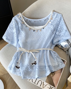 Hollow hook flower vest summer sling T-shirt a set for women