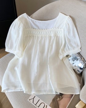 Splice chiffon tops short sleeve shirt for women