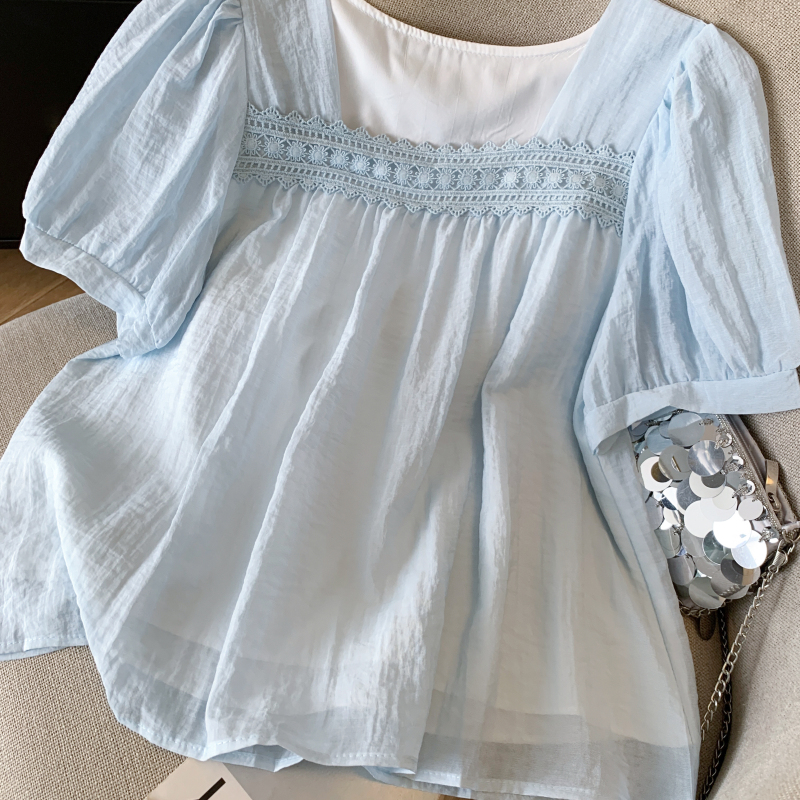 Splice chiffon tops short sleeve shirt for women