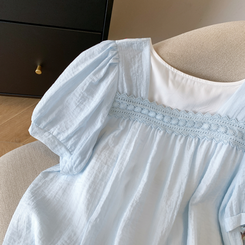 Splice chiffon tops short sleeve shirt for women