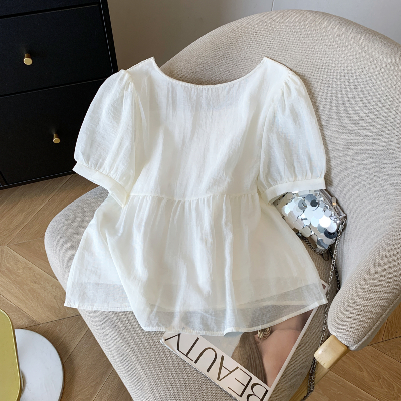 Splice chiffon tops short sleeve shirt for women