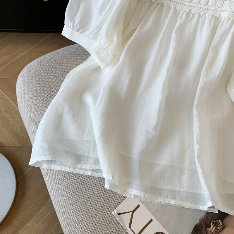 Splice chiffon tops short sleeve shirt for women