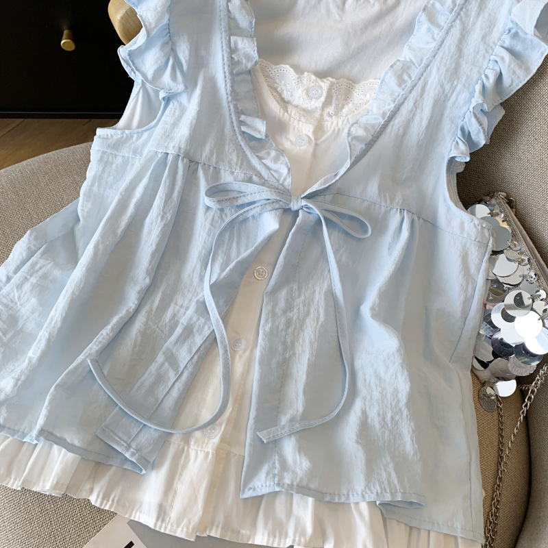 Sleeveless show young shirt loose doll shirt for women