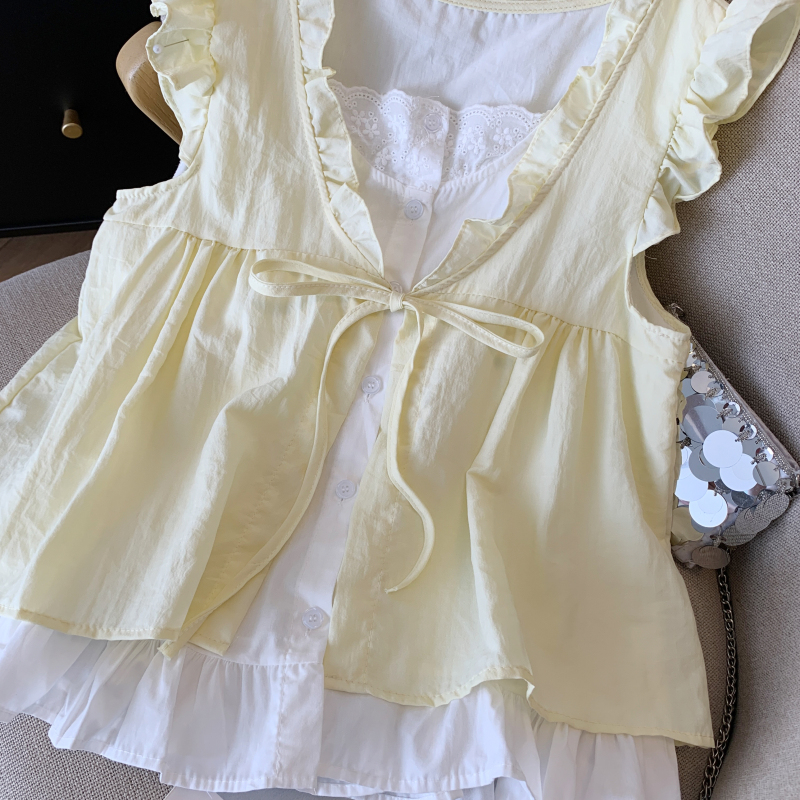 Sleeveless show young shirt loose doll shirt for women
