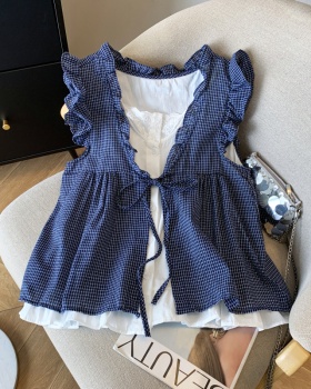 Plaid loose shirt wood ear doll shirt for women
