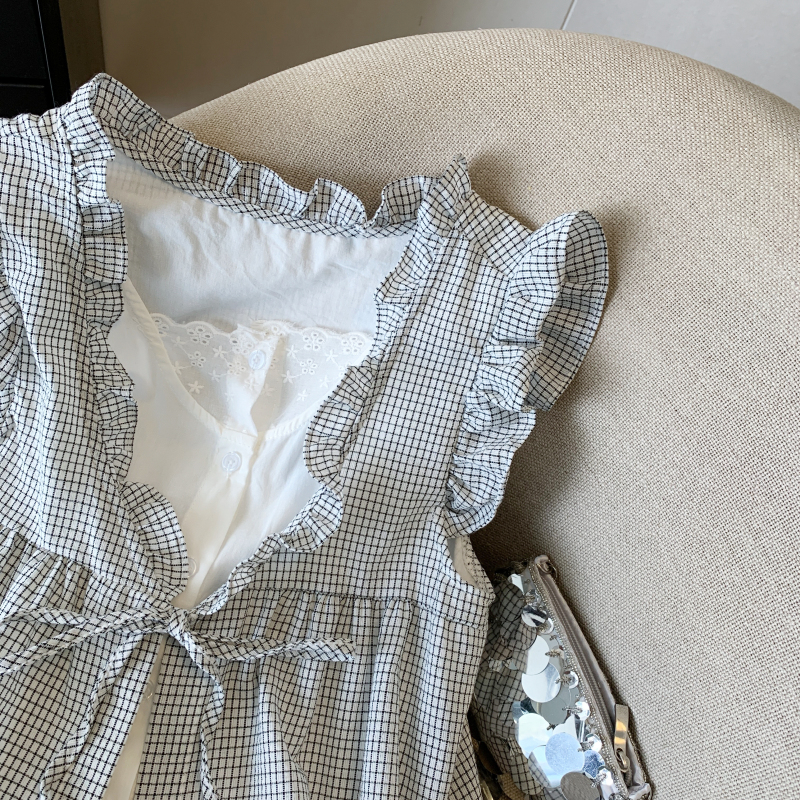 Plaid loose shirt wood ear doll shirt for women
