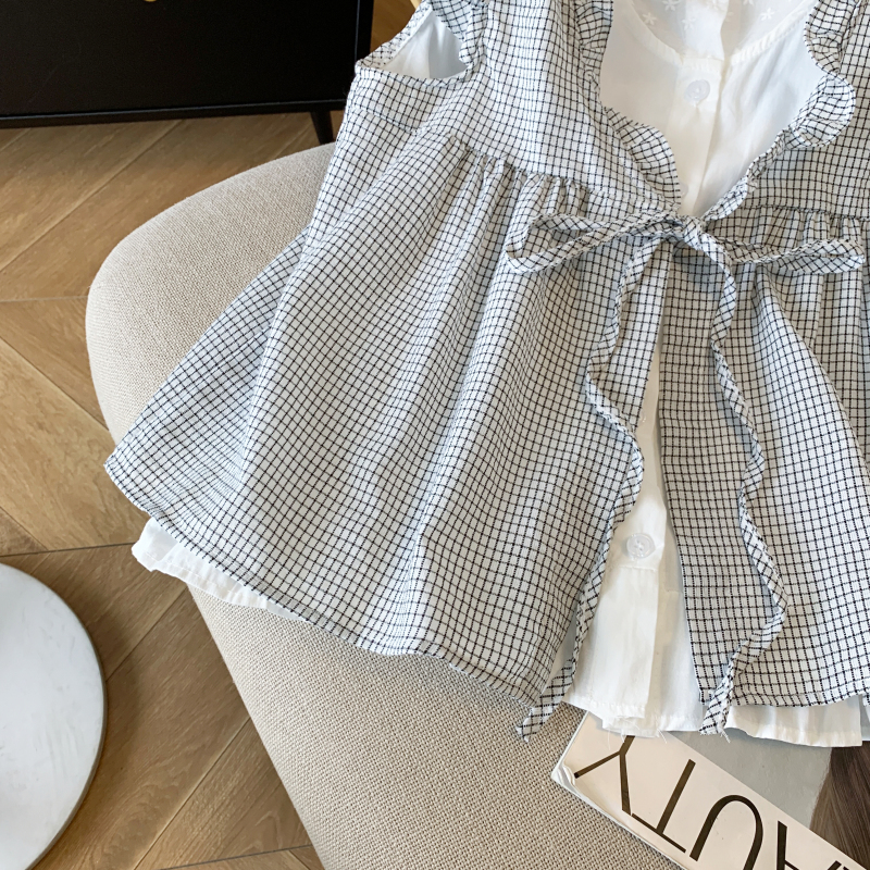 Plaid loose shirt wood ear doll shirt for women