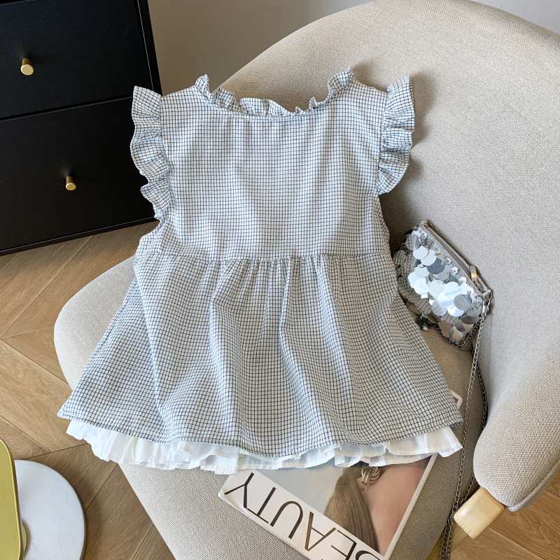 Plaid loose shirt wood ear doll shirt for women