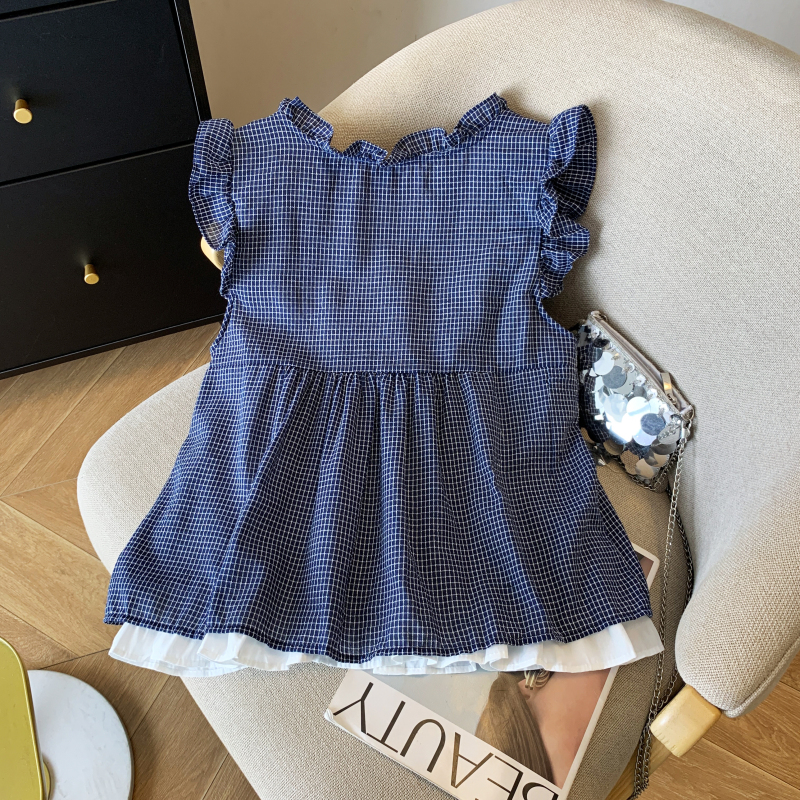 Plaid loose shirt wood ear doll shirt for women