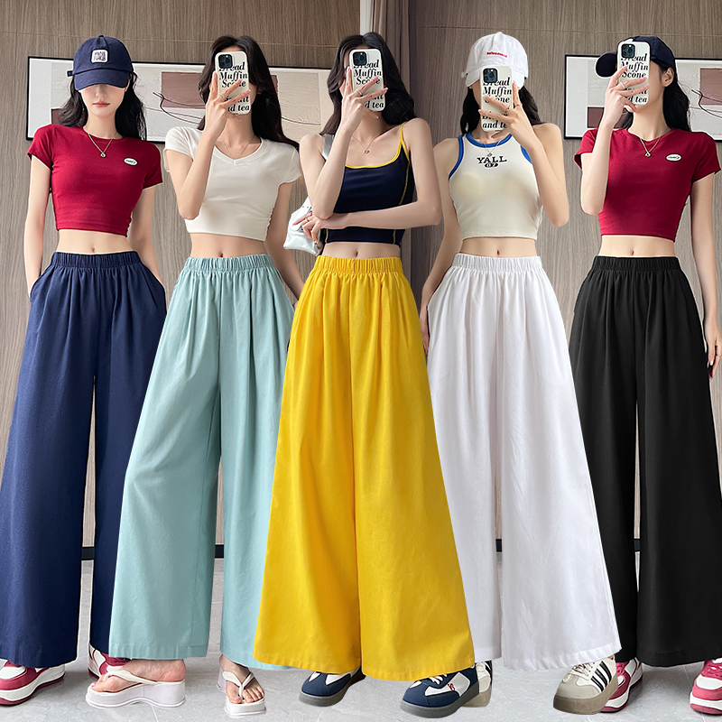 Straight pants wide leg pants cotton culottes for women