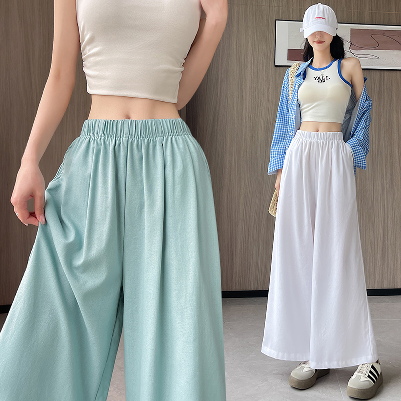 Straight pants wide leg pants cotton culottes for women