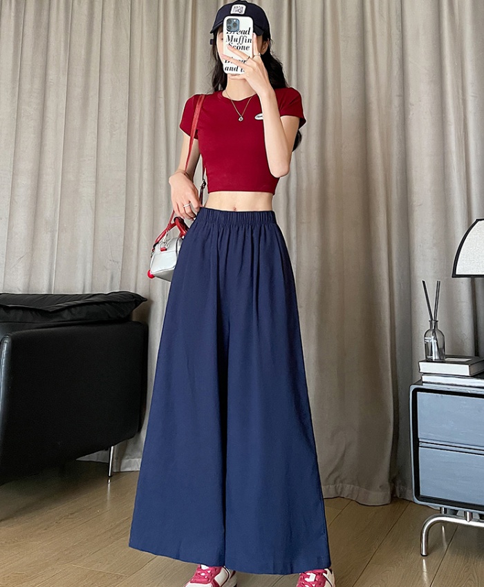 Straight pants wide leg pants cotton culottes for women