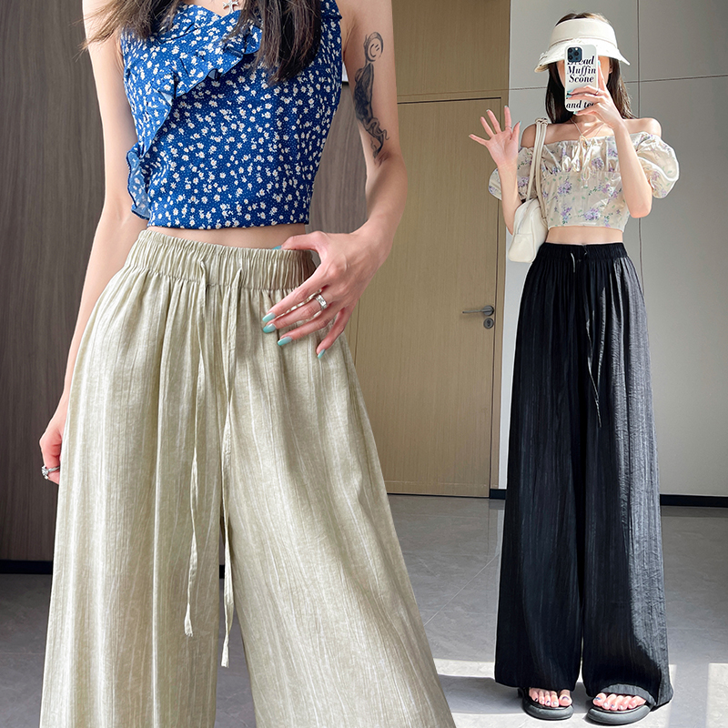 Ice silk tie dye casual pants thin flax wide leg pants