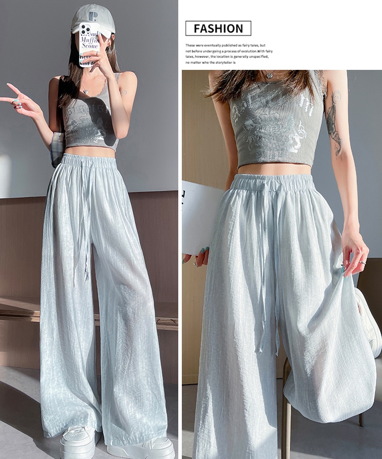 Ice silk tie dye casual pants thin flax wide leg pants