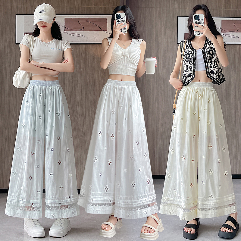 Straight culottes crochet wide leg pants for women