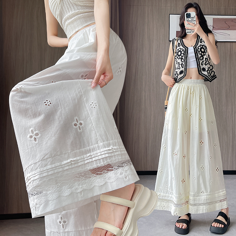 Straight culottes crochet wide leg pants for women