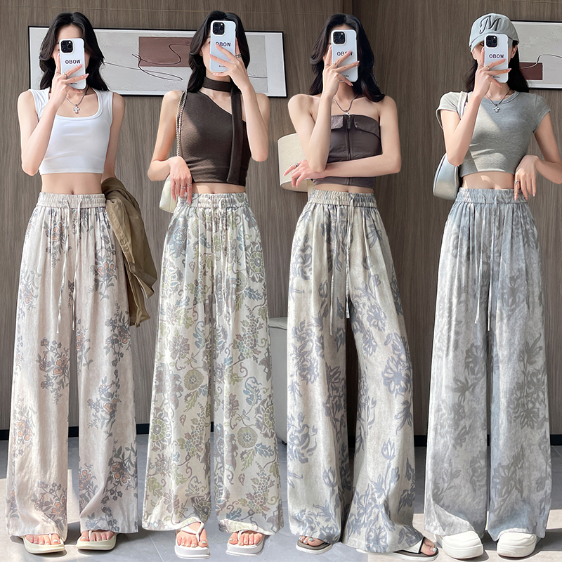 Flax wide leg pants drape casual pants for women