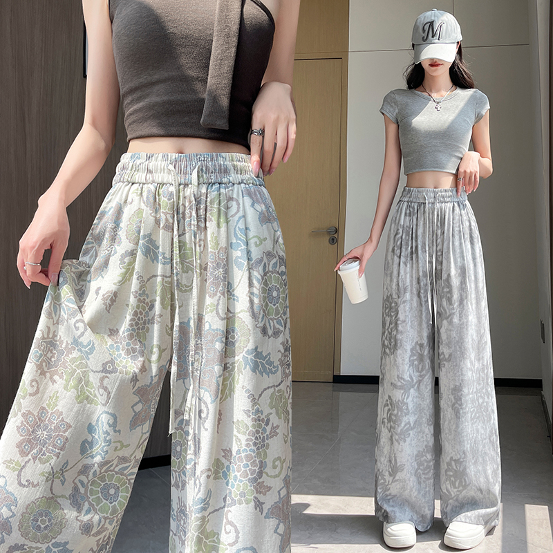Flax wide leg pants drape casual pants for women