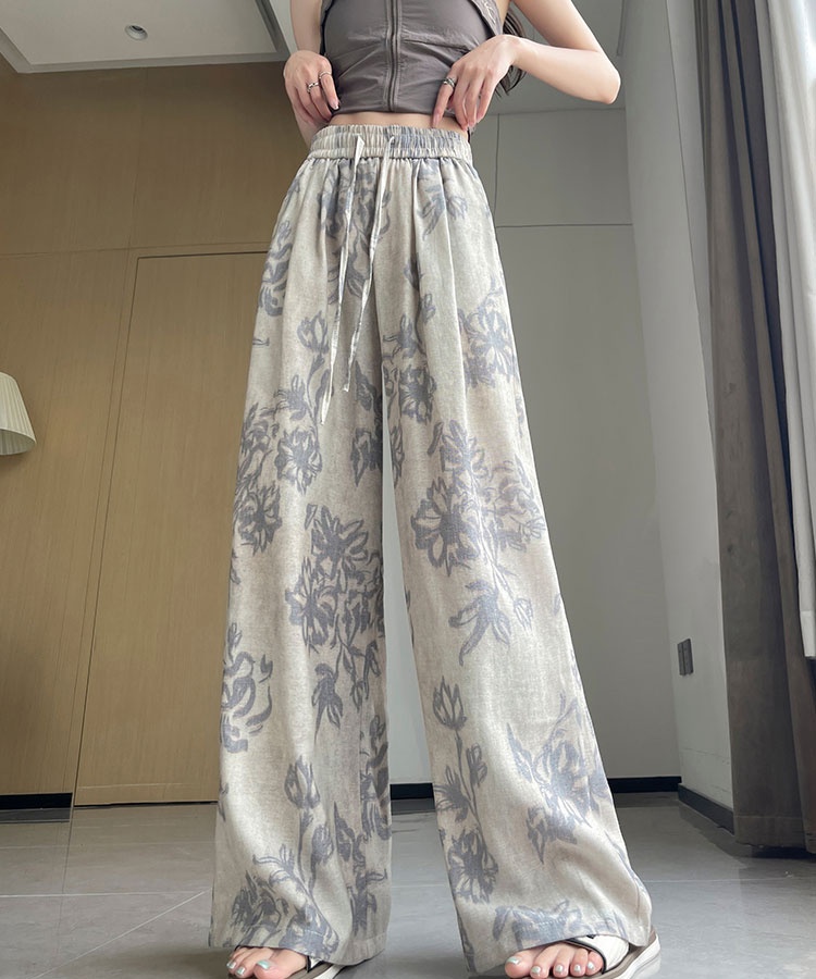 Flax wide leg pants drape casual pants for women