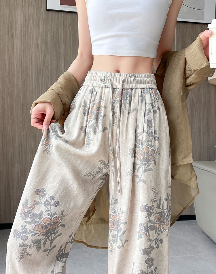 Flax wide leg pants drape casual pants for women