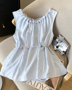 Twist beads vest sleeveless weave collar small shirt