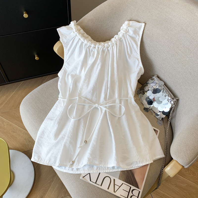 Twist beads vest sleeveless weave collar small shirt