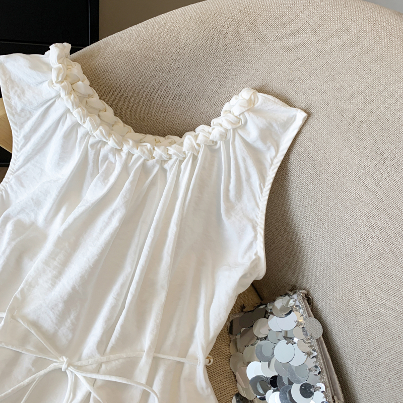 Twist beads vest sleeveless weave collar small shirt