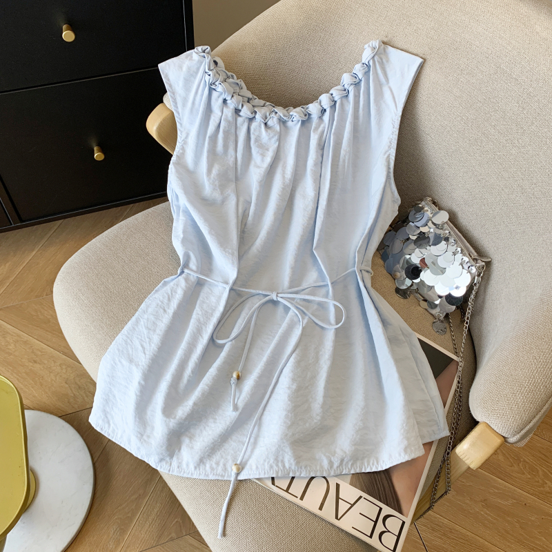 Twist beads vest sleeveless weave collar small shirt