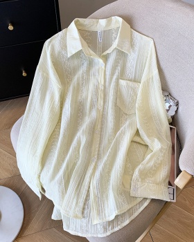 Korean style long hip long sleeve summer shirt for women