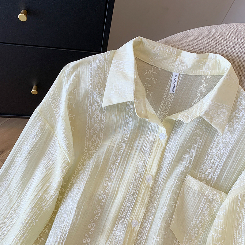 Korean style long hip long sleeve summer shirt for women