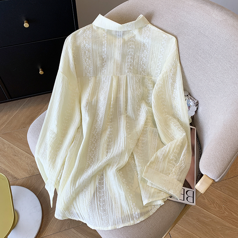 Korean style long hip long sleeve summer shirt for women