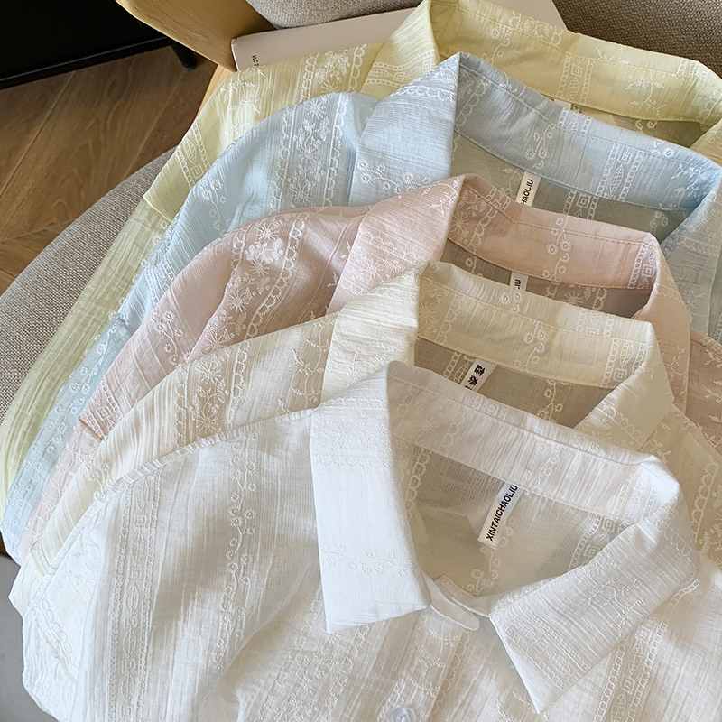 Korean style long hip long sleeve summer shirt for women