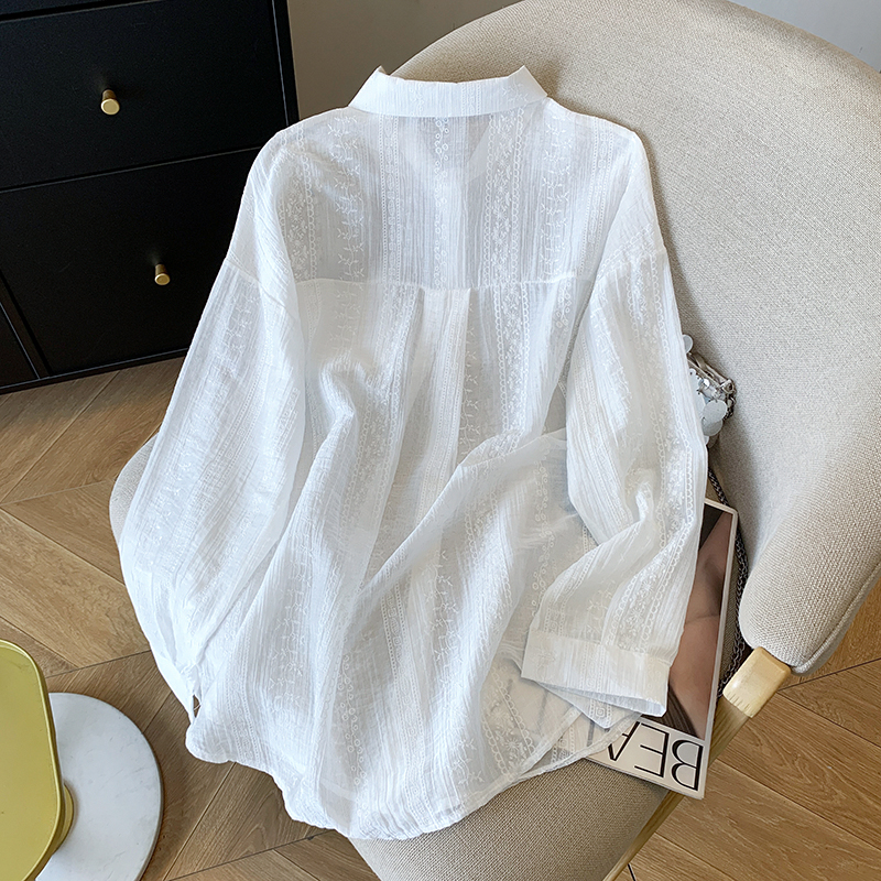Korean style long hip long sleeve summer shirt for women