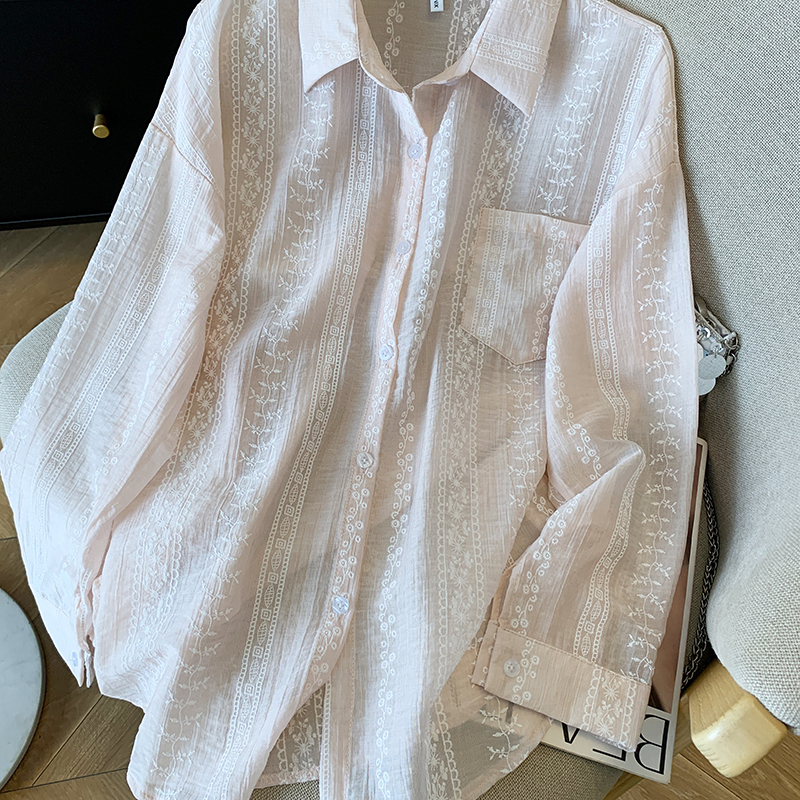 Korean style long hip long sleeve summer shirt for women