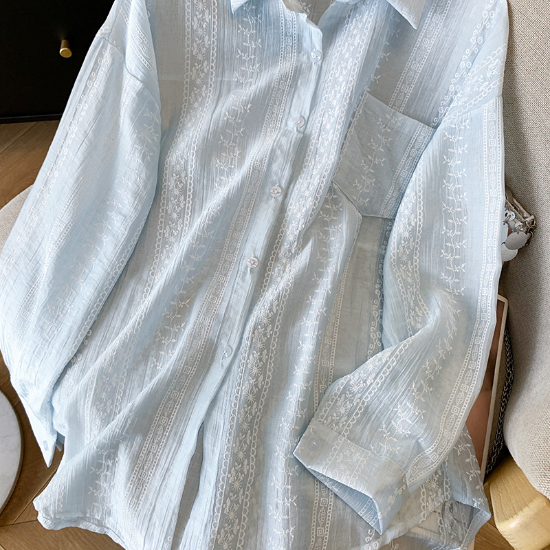 Korean style long hip long sleeve summer shirt for women