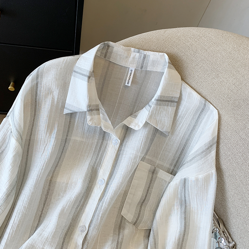 Loose stripe sun shirt thin shirt for women