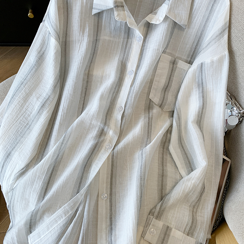 Loose stripe sun shirt thin shirt for women