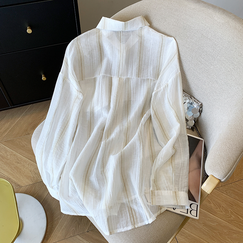 Loose stripe sun shirt thin shirt for women