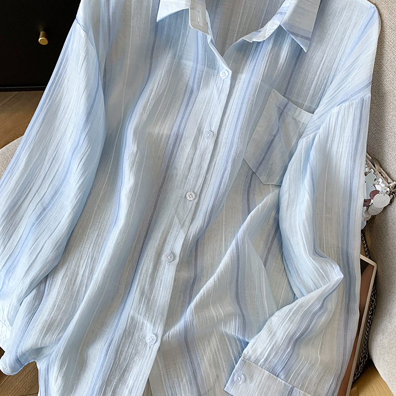 Loose stripe sun shirt thin shirt for women