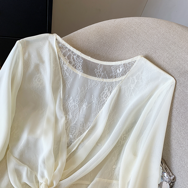 Sexy white sun shirt hollow splice shirt for women