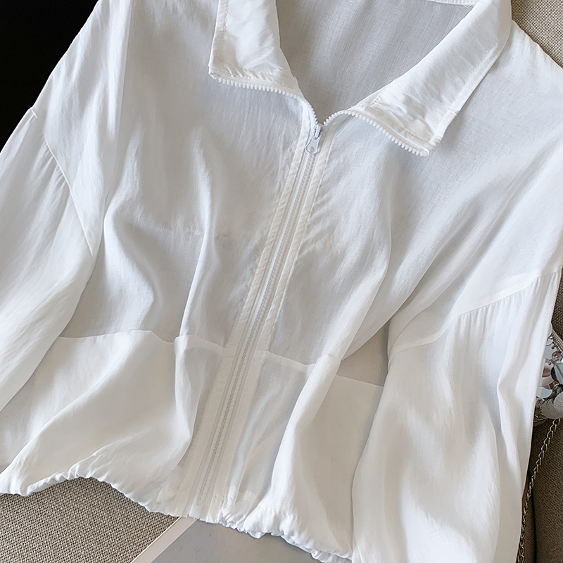 Cstand collar summer tops thin all-match coat for women