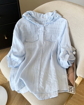 Hooded France style lace tops lazy summer shirt for women