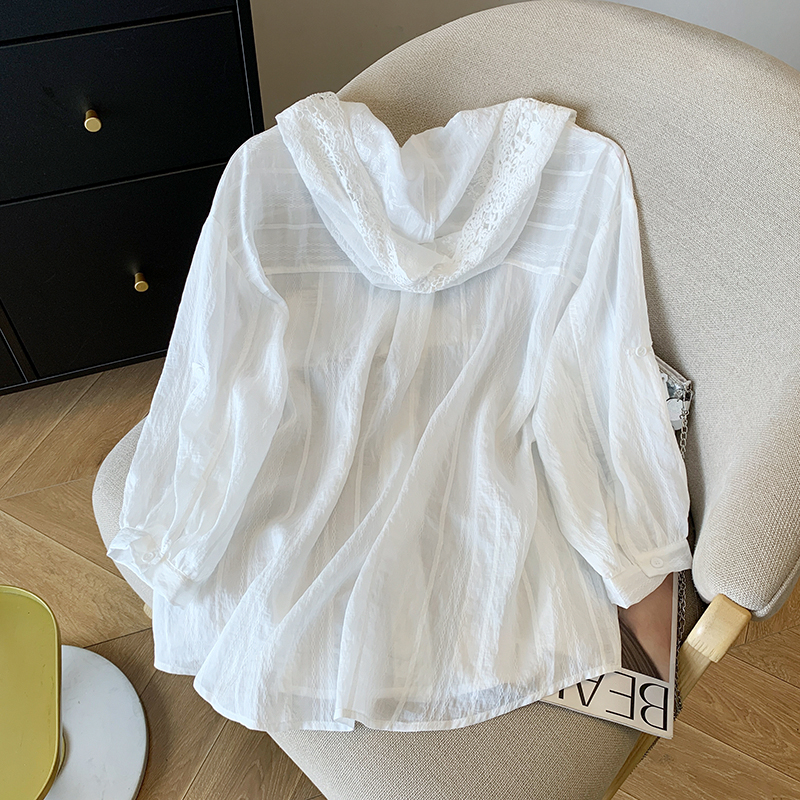 Hooded France style lace tops lazy summer shirt for women
