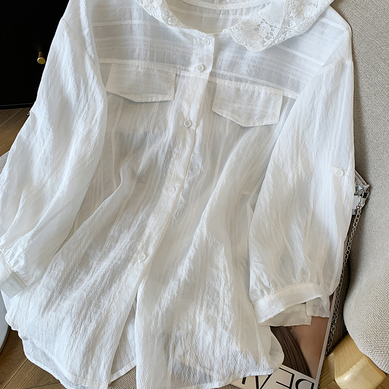 Hooded France style lace tops lazy summer shirt for women