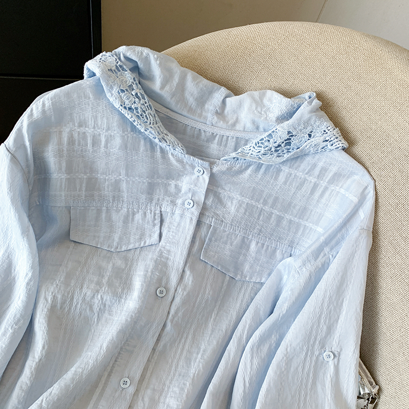 Hooded France style lace tops lazy summer shirt for women