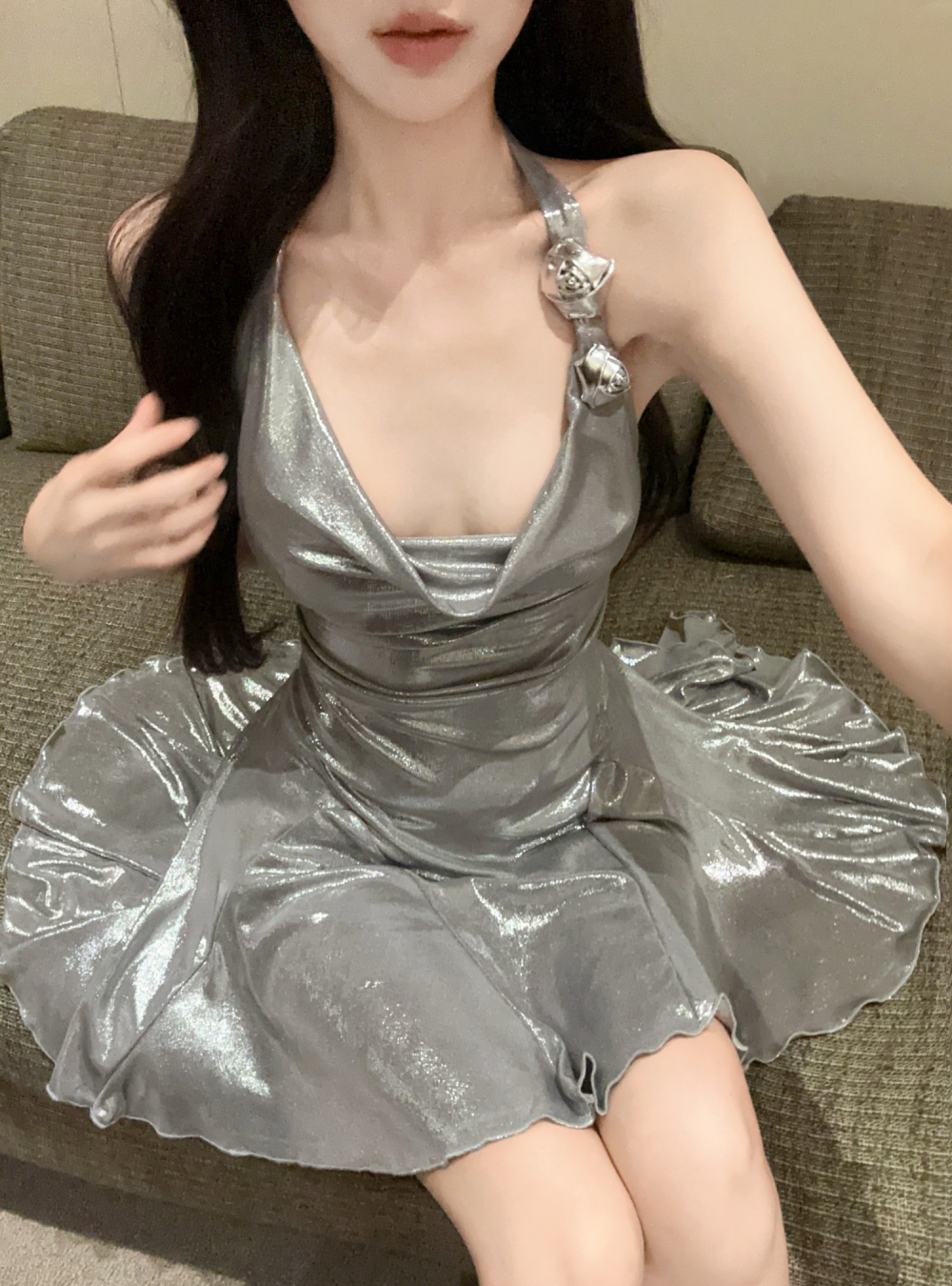 Spicegirl silver T-back enticement sexy dress for women